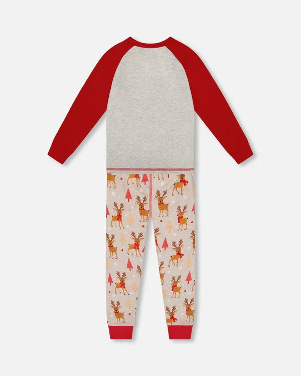Deux Par Deux 2pc Pajama Set - Printed Christmas Reindeer