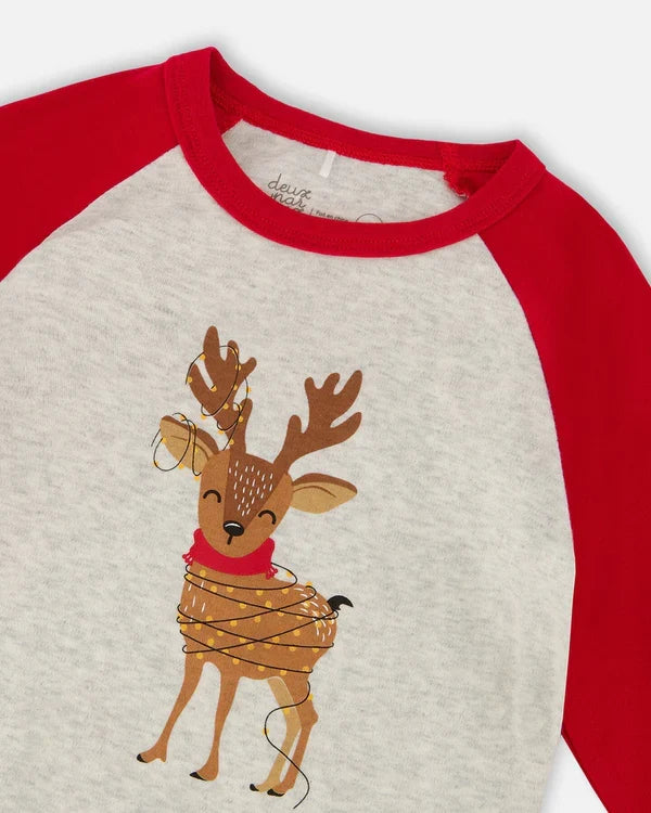 Deux Par Deux 2pc Pajama Set - Printed Christmas Reindeer