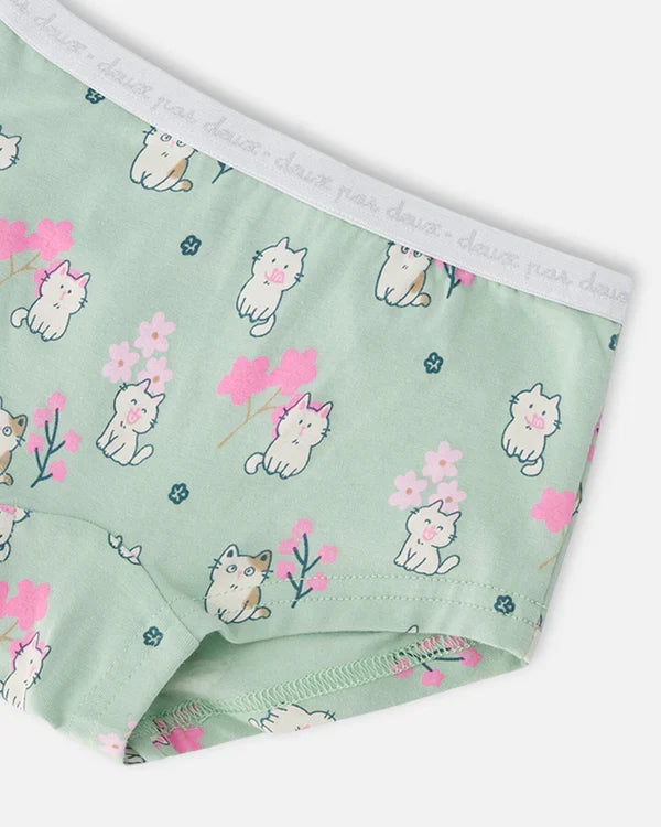 Deux Par Deux 3 Pack Boyshort Panty - Printed Kittens