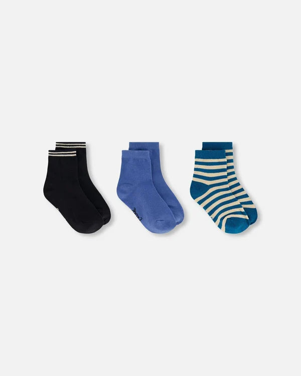 Deux Par Deux 3 Pack Socks - Green Tan Stripes