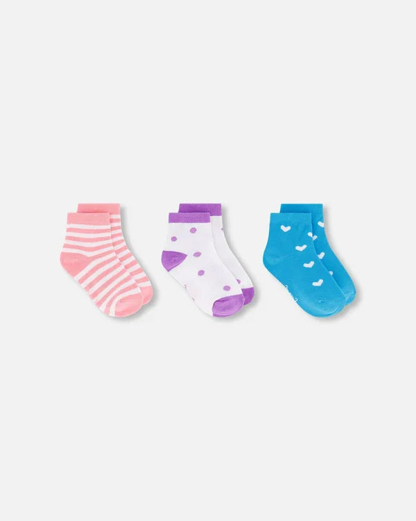 Deux Par Deux 3 Pack Socks - Pink White Stripes