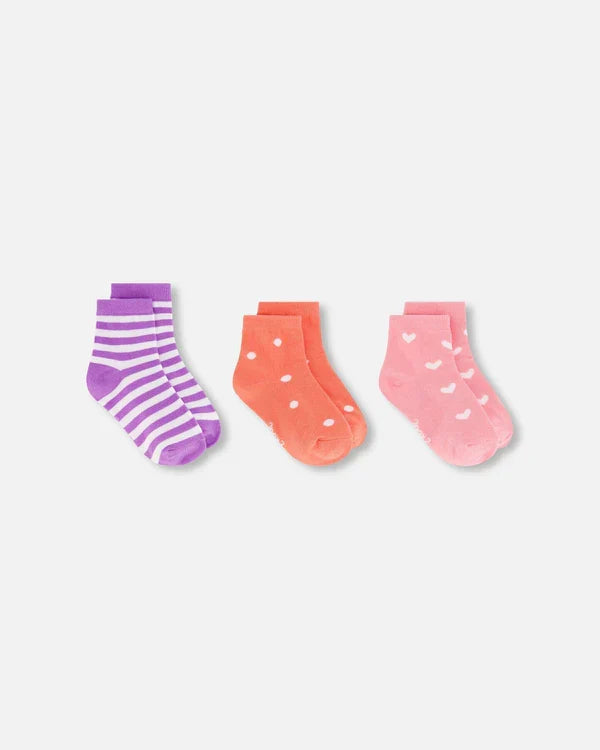 Deux Par Deux 3 Pack Socks - Purple White Stripes