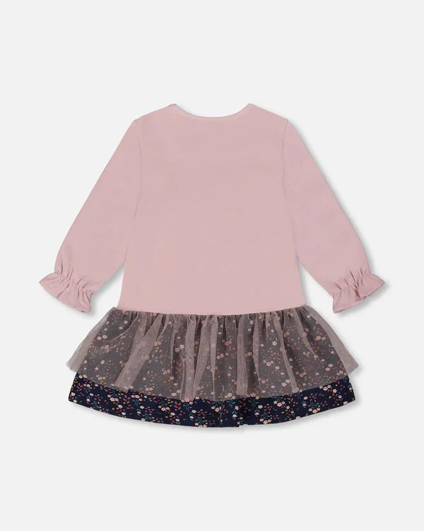 Deux Par Deux Bi-Material Dress - Dawn/Dusty Pink Cat