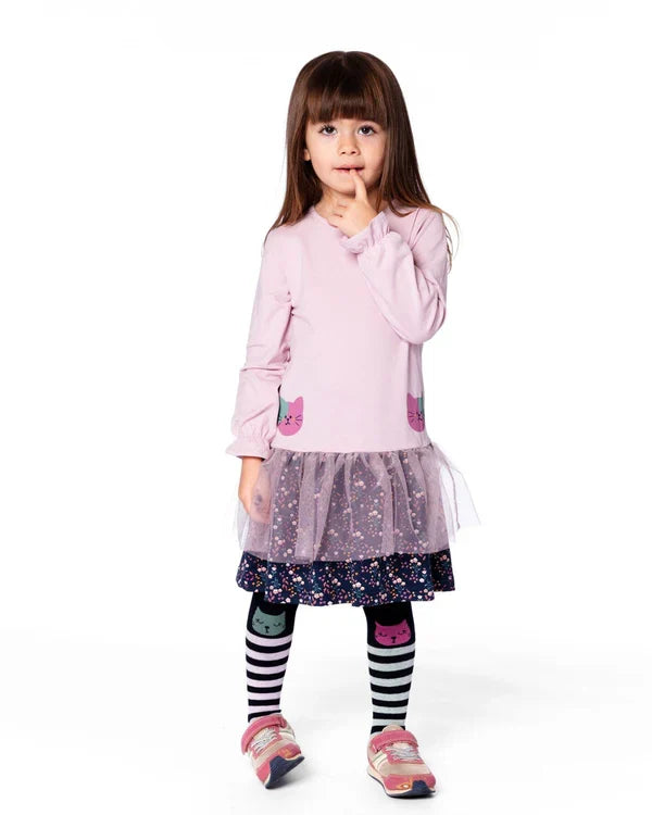 Deux Par Deux Bi-Material Dress - Dawn/Dusty Pink Cat