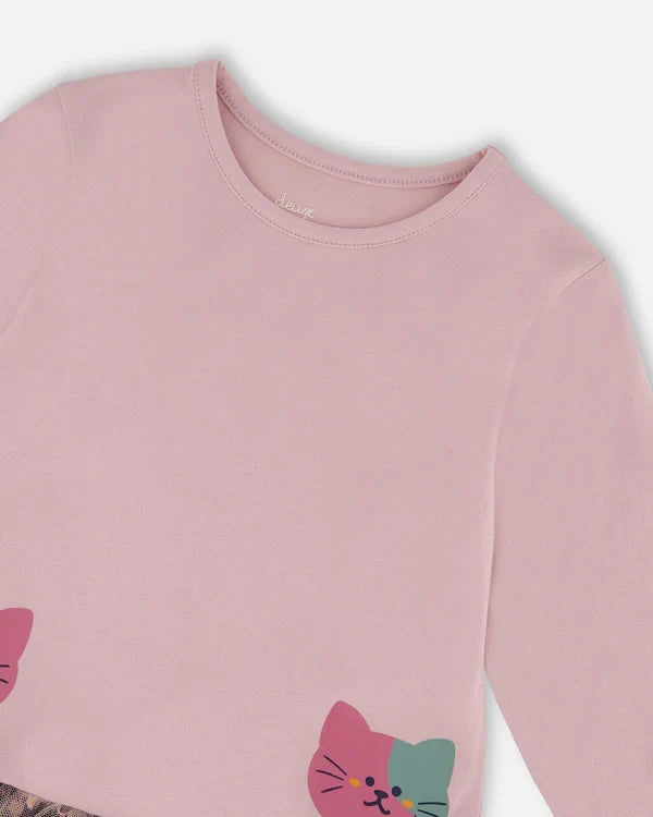 Deux Par Deux Bi-Material Dress - Dawn/Dusty Pink Cat