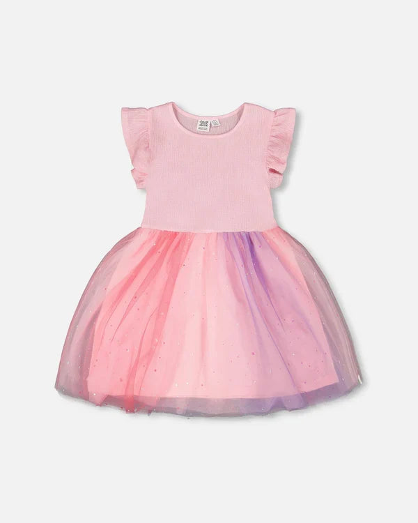 Deux Par Deux Bi-Material Dress - Pale Pink