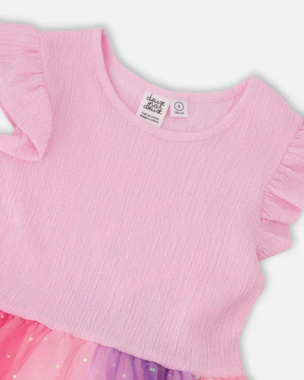 Deux Par Deux Bi-Material Dress - Pale Pink