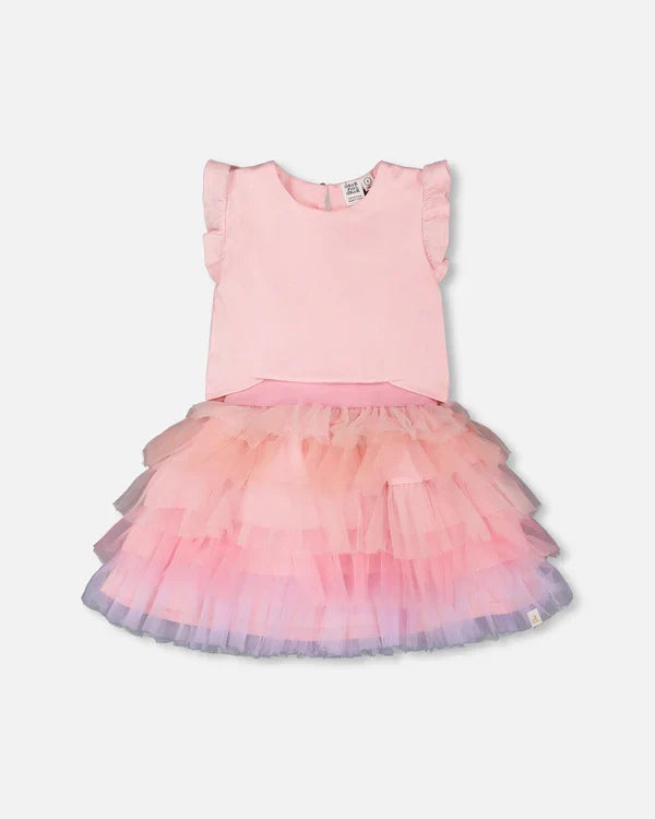Deux Par Deux Bi-Material Dress - Pink Lady