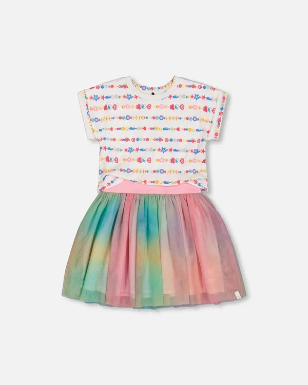 Deux Par Deux Bi-Material Dress With Mesh Skirt - Multicoloured Tie Dye