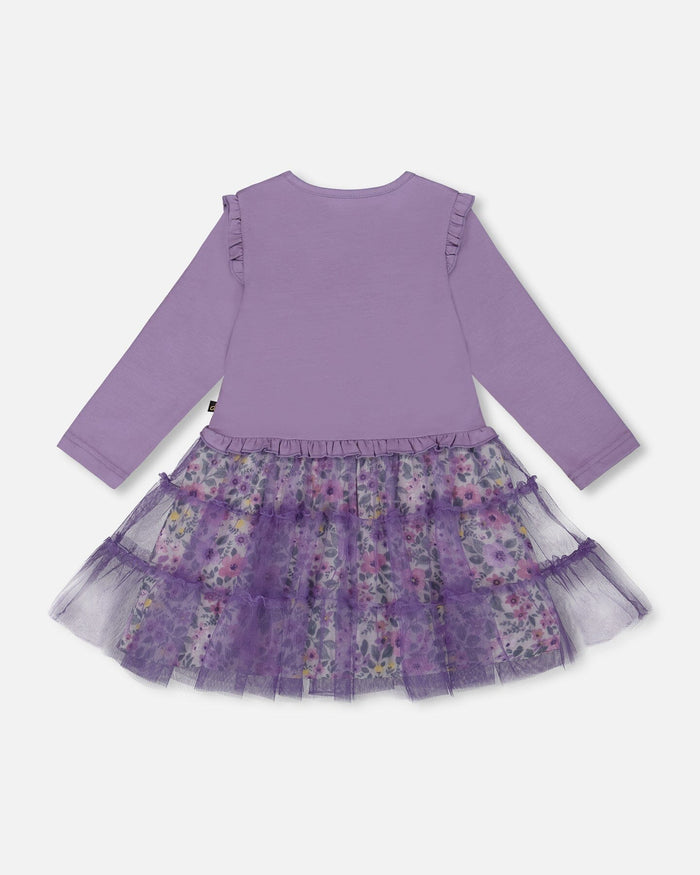 Deux Par Deux Bi-Material Dress With Muslin And Mesh Skirt - Purple