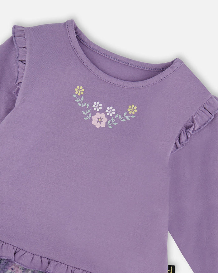 Deux Par Deux Bi-Material Dress With Muslin And Mesh Skirt - Purple