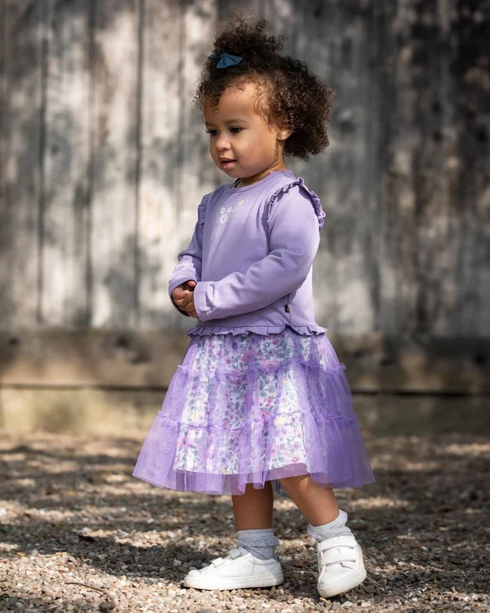 Deux Par Deux Bi-Material Dress With Muslin And Mesh Skirt - Purple