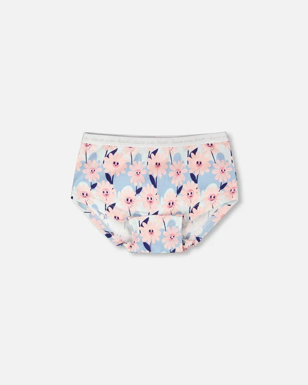 Deux Par Deux Boyshort Panty - Printed Blue Happy Flower