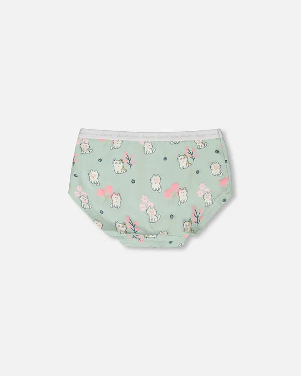 Deux Par Deux Boyshort Panty - Printed Green Kitten