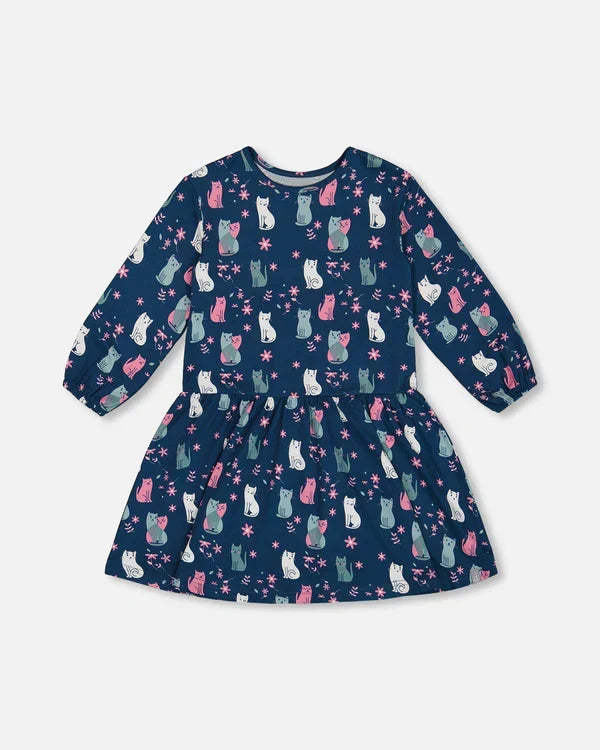 Deux Par Deux Brushed Jersey Dress - Printed Cats