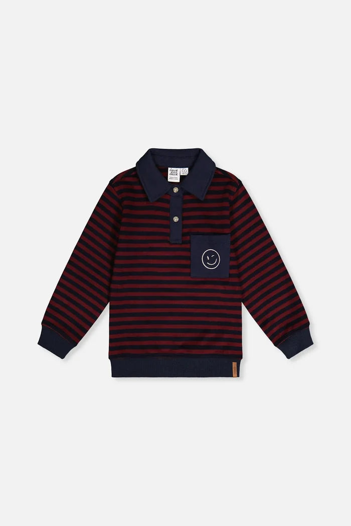 Deux Par Deux Brushed Jersey Top - Navy and Burgandy Stripes