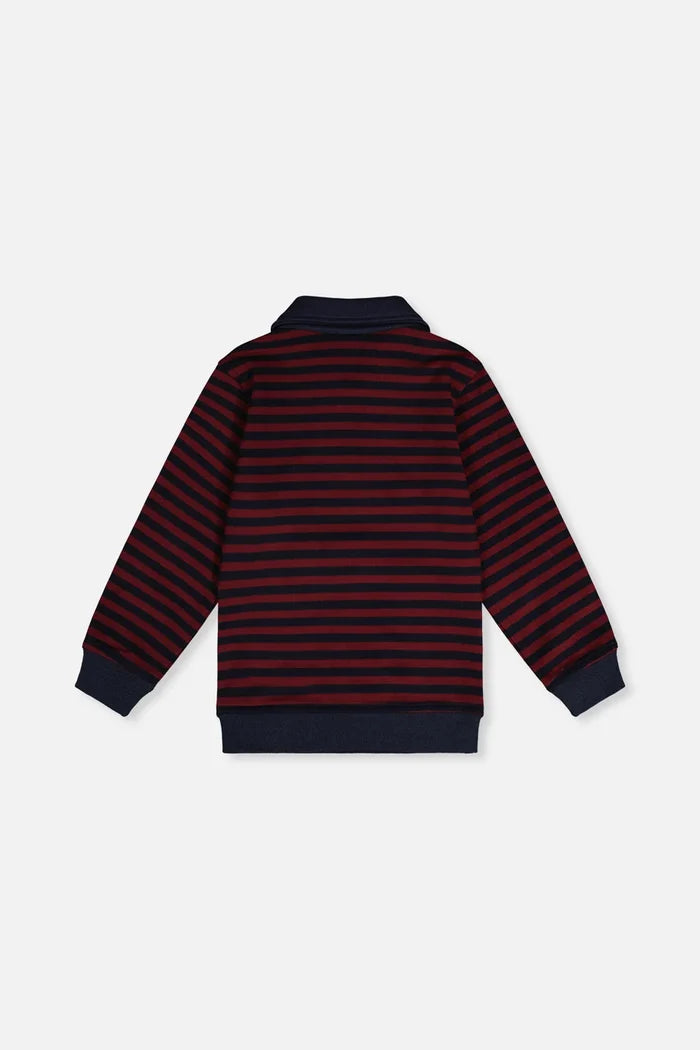 Deux Par Deux Brushed Jersey Top - Navy and Burgandy Stripes