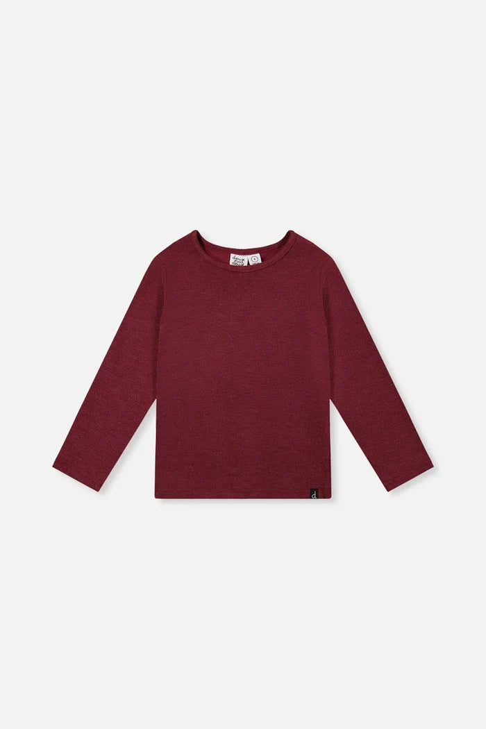 Deux Par Deux Brushed Ribbed Crew Neck - Chocolate Truffle/Burgundy