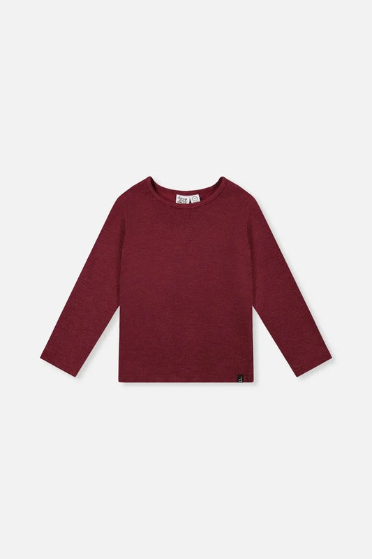 Deux Par Deux Brushed Ribbed Crew Neck - Chocolate Truffle/Burgundy