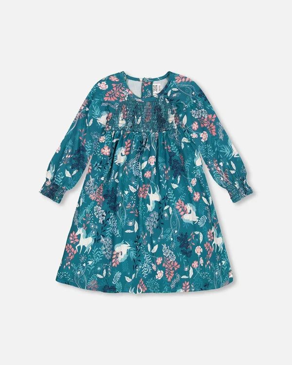 Deux Par Deux Brushed Viscose Dress - fairy unicorn in the fields