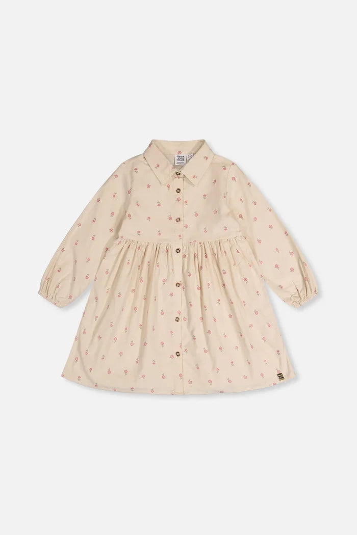 Deux Par Deux Corduroy Shirt Dress - Beige Floral