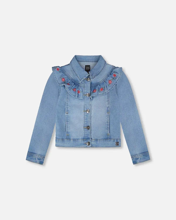 Deux Par Deux Denim Jacket with Embroidery - Light Blue Denim