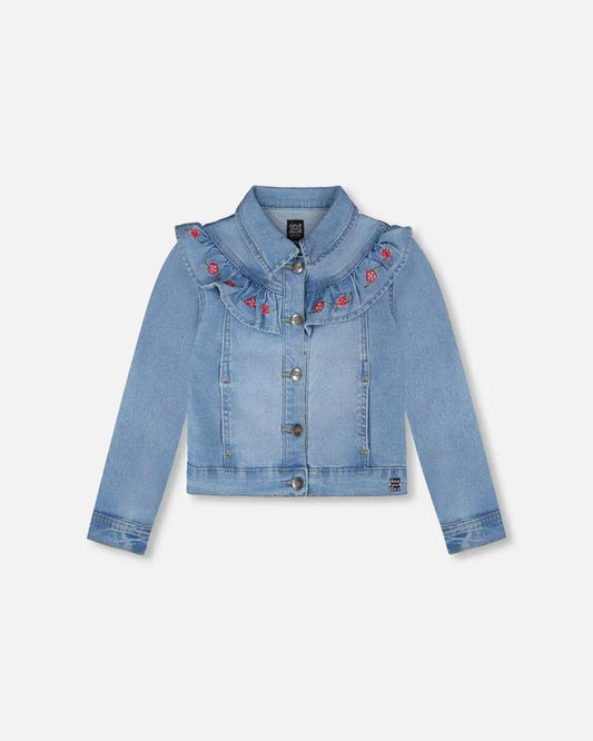 Deux Par Deux Denim Jacket with Embroidery - Light Blue Denim
