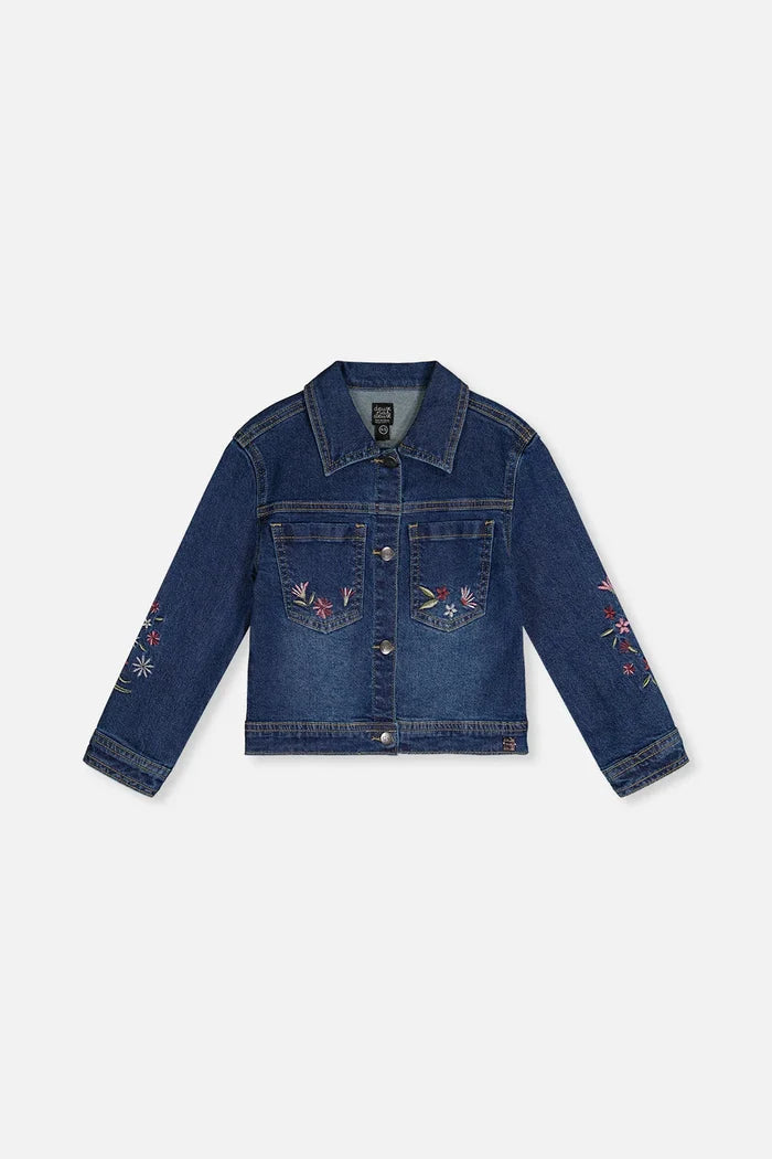 Deux Par Deux Denim Jacket with Flower Embroidery - Light Blue