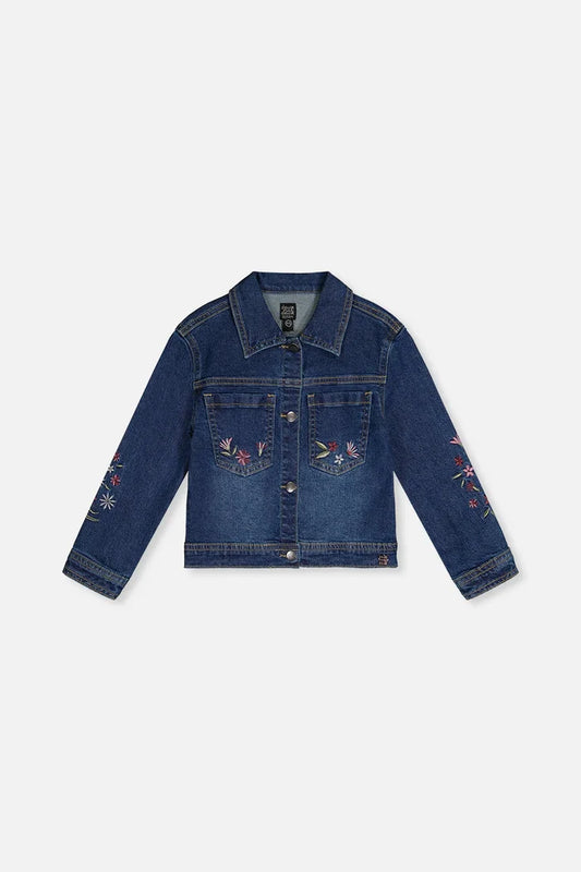 Deux Par Deux Denim Jacket with Flower Embroidery - Light Blue