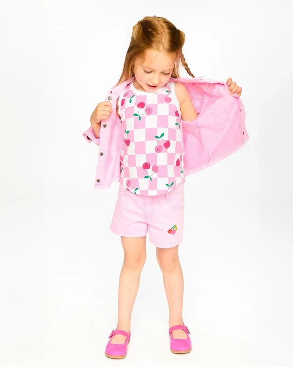 Deux Par Deux Denim Shorts with Embroidery - Prism Pink