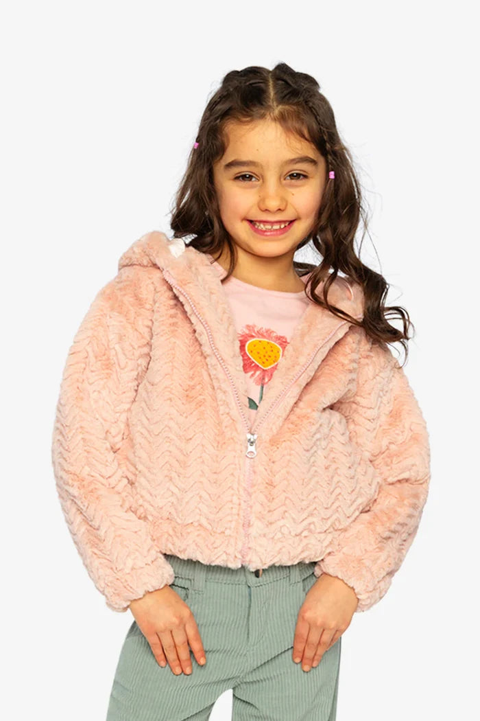 Deux Par Deux Fake Fur Hooded Jacket - Rose Tan