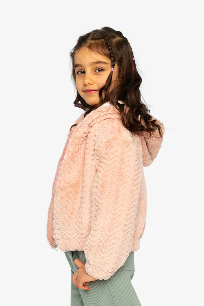 Deux Par Deux Fake Fur Hooded Jacket - Rose Tan