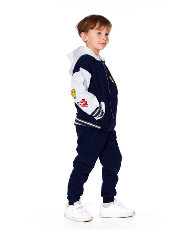 Deux Par Deux Fleece Sweatpants with Pockets - Peacoat Navy Blue
