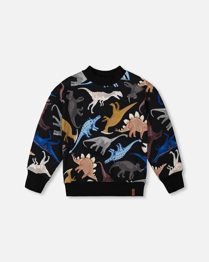 Deux Par Deux Fleece Sweatshirt - Black Dinosaur