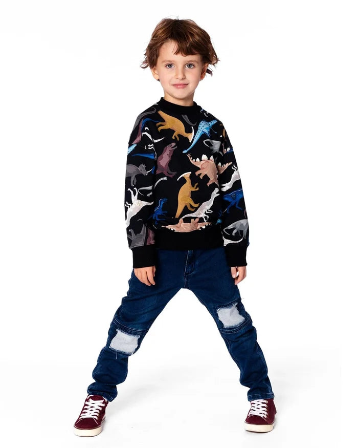 Deux Par Deux Fleece Sweatshirt - Black Dinosaur