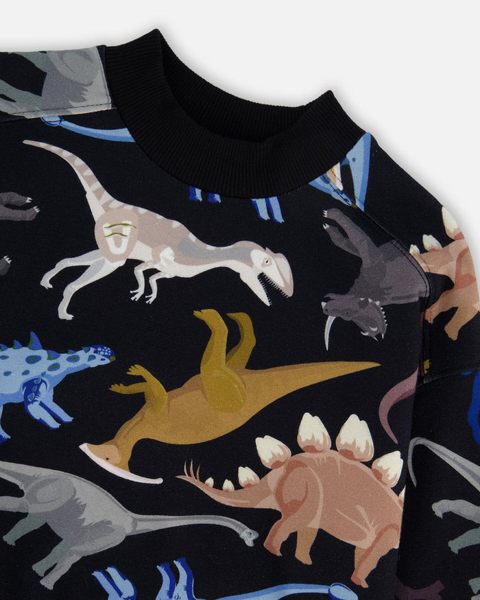 Deux Par Deux Fleece Sweatshirt - Black Dinosaur
