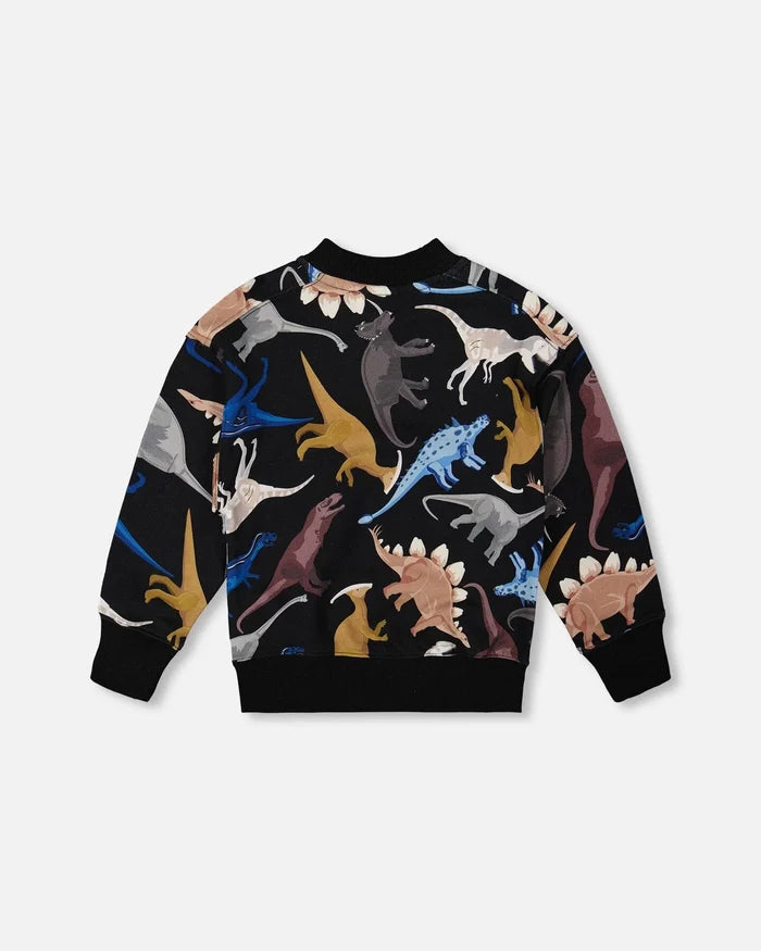 Deux Par Deux Fleece Sweatshirt - Black Dinosaur