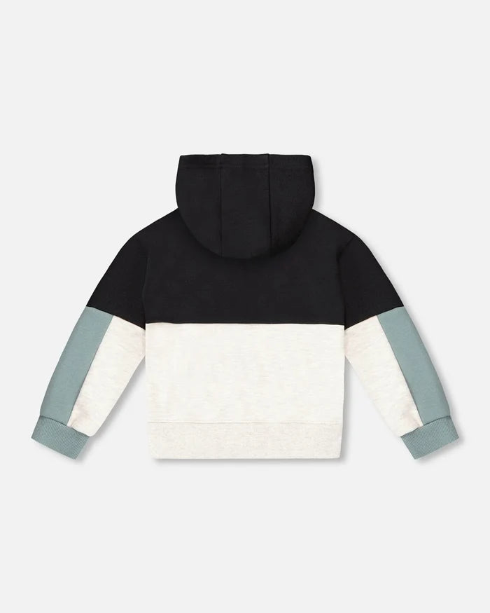 Deux Par Deux French Terry Color Block Full Zip Hoodie Cardigan Sweatshirt  - Anthracite