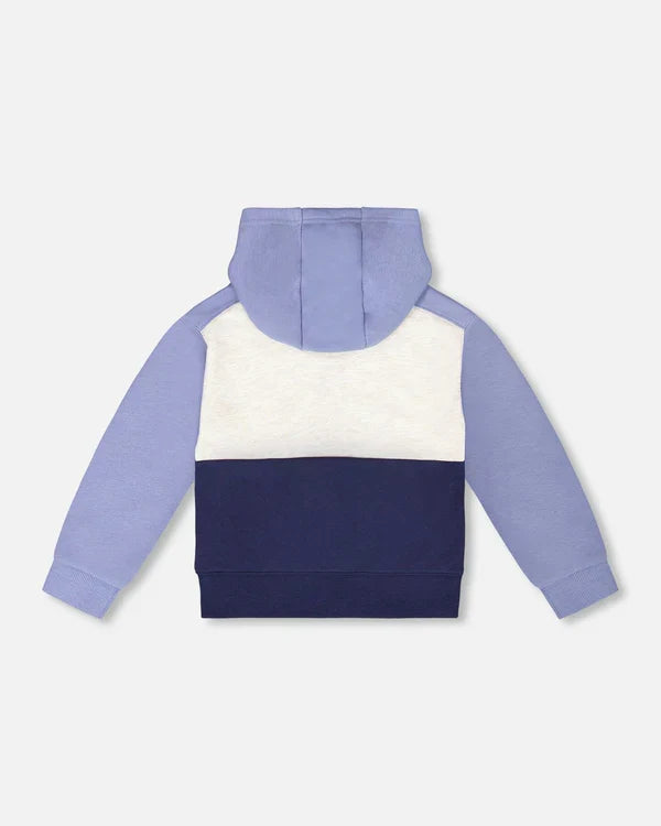 Deux Par Deux French Terry Color Block Full Zip Hoodie Cardigan Sweatshirt  - Peacoat