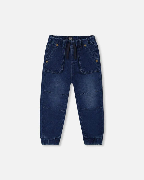 Deux Par Deux French Terry Denim Jogger Pant - Dark Navy Denim Blue 2025