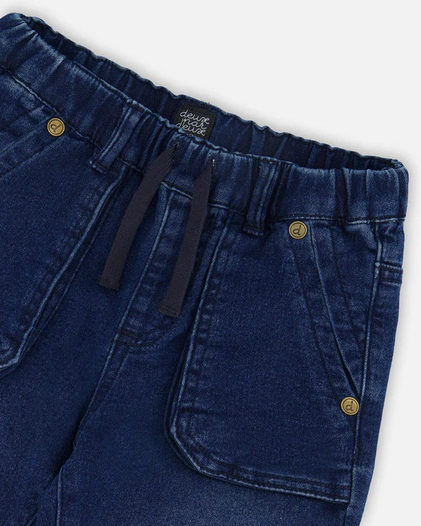 Deux Par Deux French Terry Denim Jogger Pant - Dark Navy Denim Blue 2025