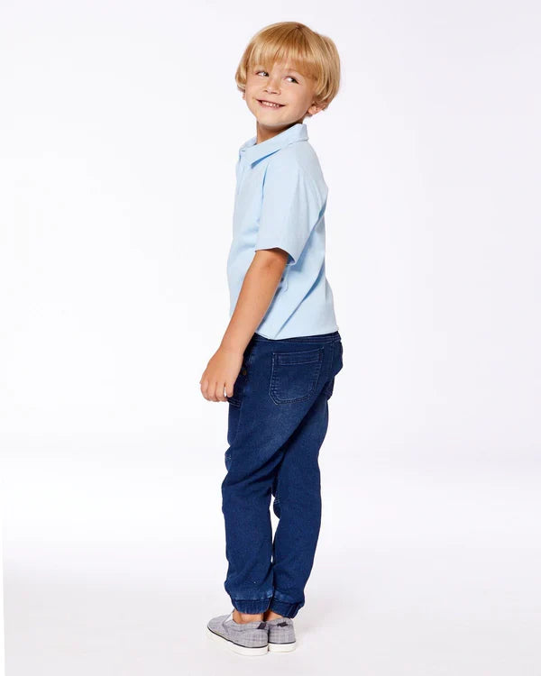 Deux Par Deux French Terry Denim Jogger Pant - Dark Navy Denim Blue 2025