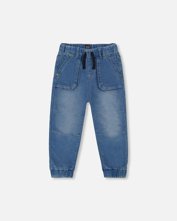 Deux Par Deux French Terry Denim Jogger Pant - Light Denim Blue 2025