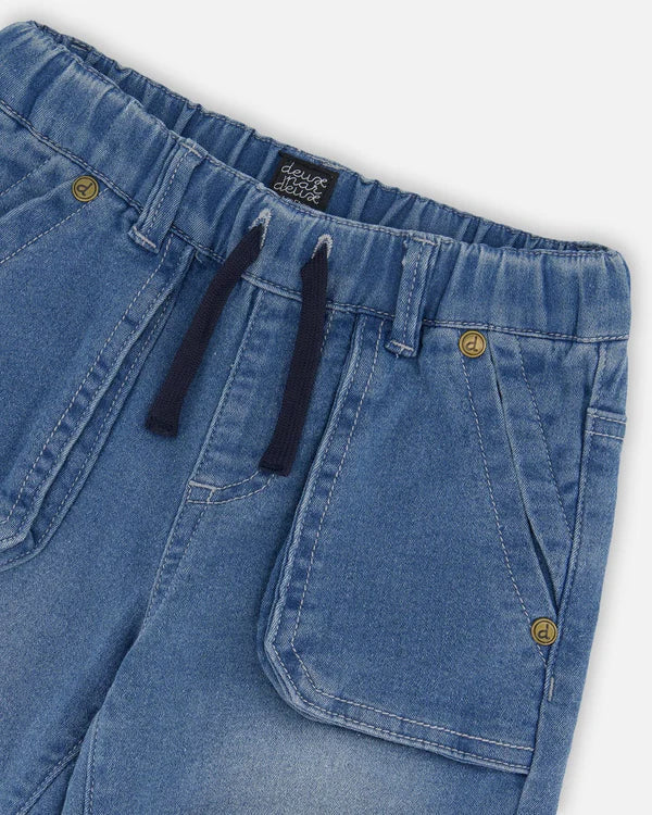 Deux Par Deux French Terry Denim Jogger Pant - Light Denim Blue 2025