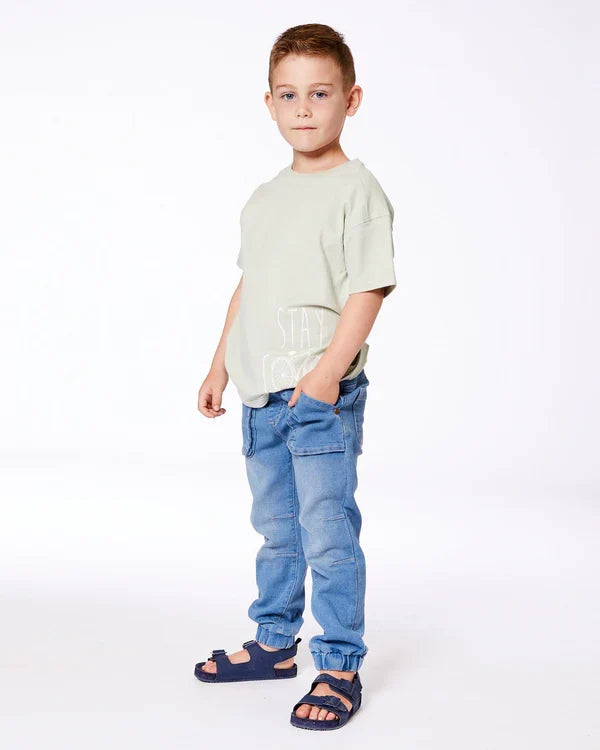 Deux Par Deux French Terry Denim Jogger Pant - Light Denim Blue 2025