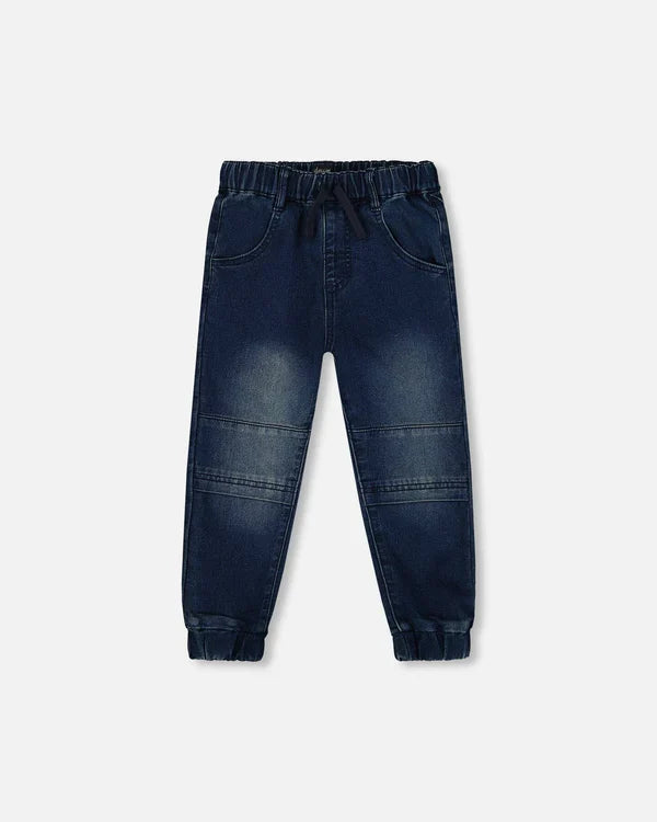 Deux Par Deux French Terry Denim Jogger Pants - NavyDenim/Dark Blue