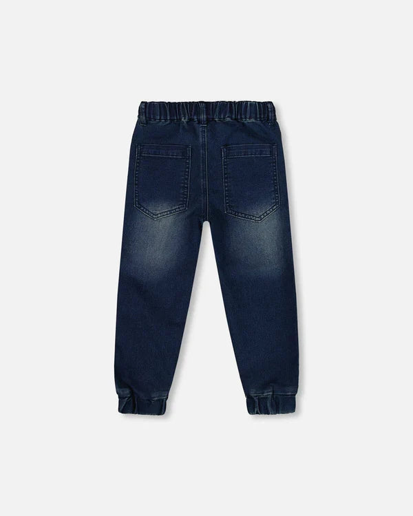 Deux Par Deux French Terry Denim Jogger Pants - NavyDenim/Dark Blue