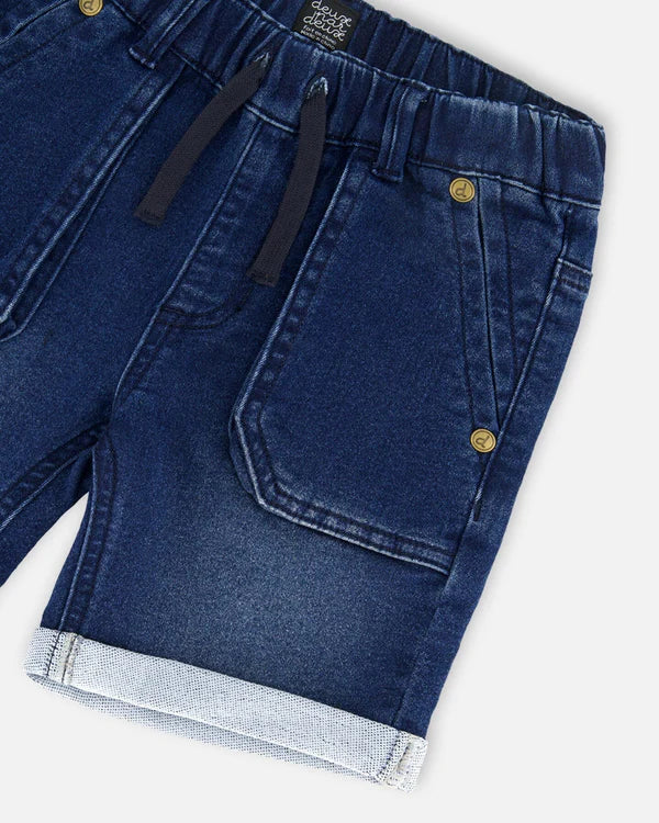 Deux Par Deux French Terry Denim Short - Dark Navy Denim Blue 2025