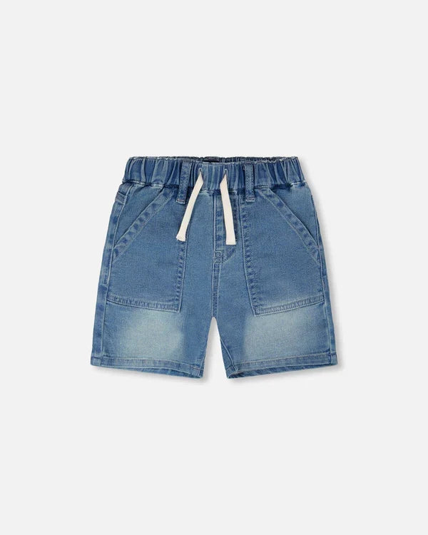 Deux Par Deux French Terry Denim Shorts - Light Blue Denim