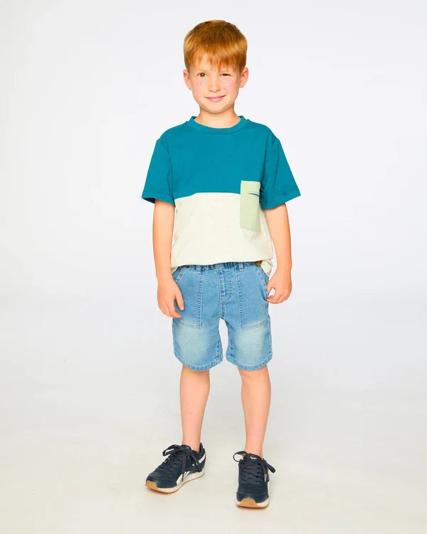 Deux Par Deux French Terry Denim Shorts - Light Blue Denim